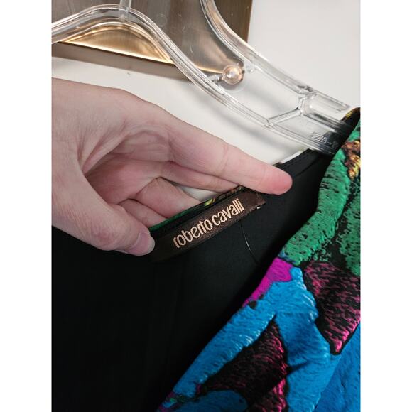 Roberto Cavalli Blue Green Multicolored Print Stretch Knit V-Neck Top Size XS - Picture 5 of 11